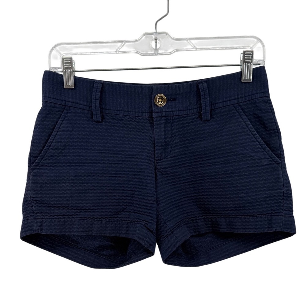 Lilly Pulitzer Callahan Shorts‎ Womens 00 Navy Blue Seersucker Cotton Textured